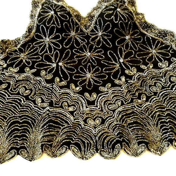 Holiday Black and Silver Beaded Halter Top Vintage Size Medium - Picture 5 of 8